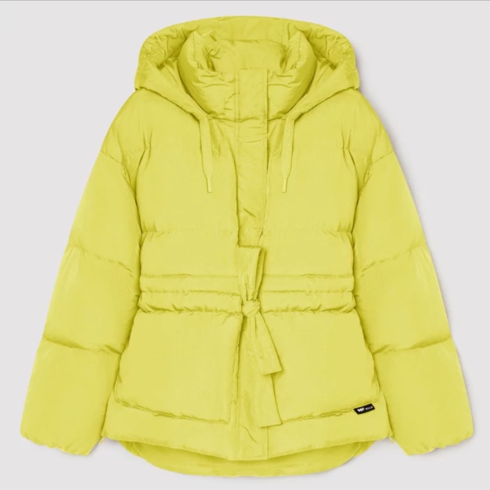 OOFWEAR PUFFER JACKET 9108 IN NYLON CRISPY WITH WAIST BELT. SIZE: S. COLOR: LIME